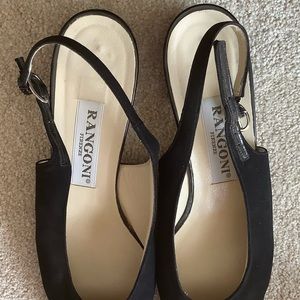 Rangoni Black Fabric Patent Slingback Pumps 8-1/2